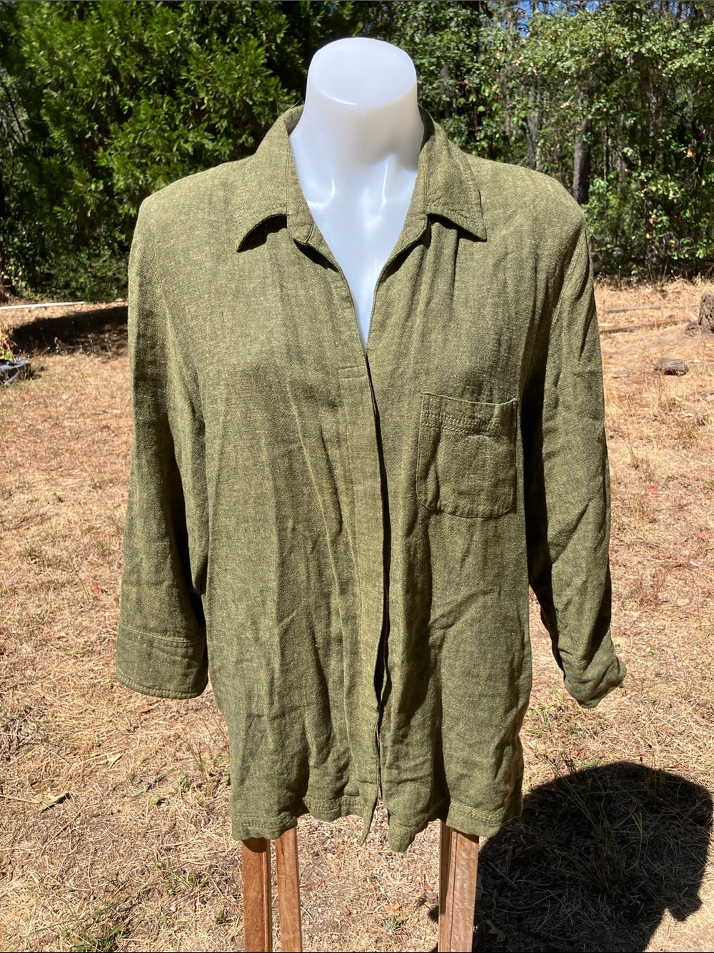 Koret Linen XL embroidered flower blazer jacket moss green